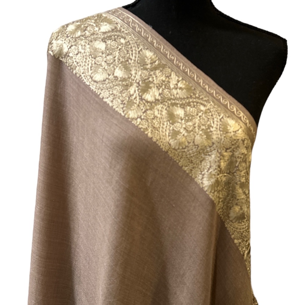 Silk Thread Embroidered Border , Pashmina Shawl ,Holiday Gift , Bridal Shower